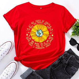 Bee Festival European And American Loose Round Neck Sunflower Short Sleeve